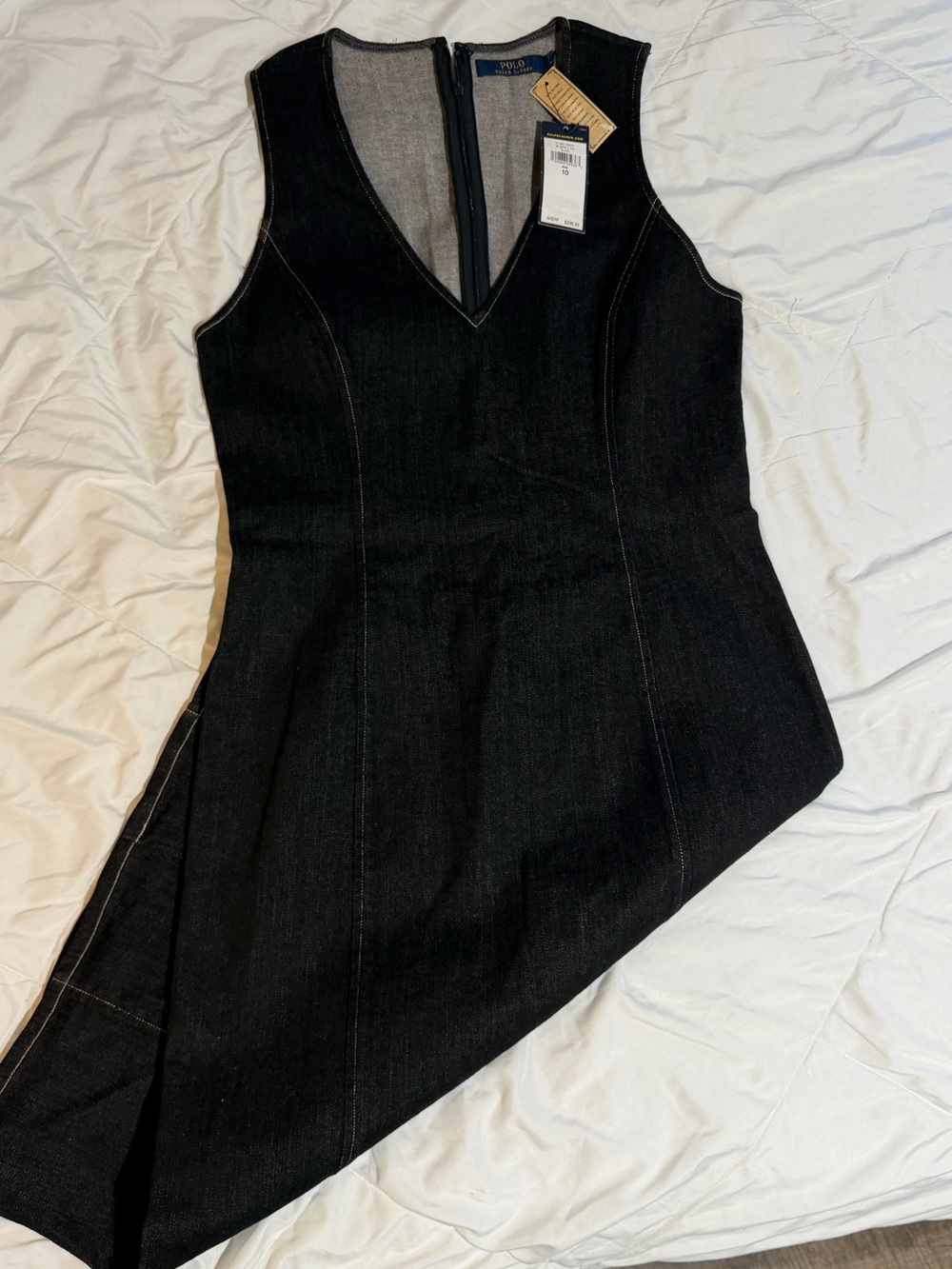 Polo by Ralph Lauren dark blue denim Asymmetrical Sleeveless V-Neck Dress